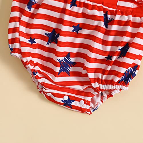 Ritatte 4Th Of July Baby Girl Onesie Romper Stars Stripe One-Pieces Jumpsuits Bodysuit American Flag Playsuit +Headband(Red-Stars,6-12M(80)) #TOP5