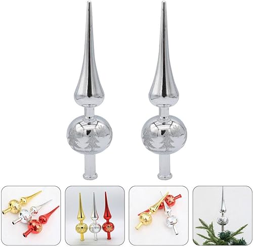 Miniatura 9 de Didiseaon Decoración plateada para árbol de Navidad, 2 piezas, decoración de plástico para árbol de Navidad, colección de vidrio soplado, final de