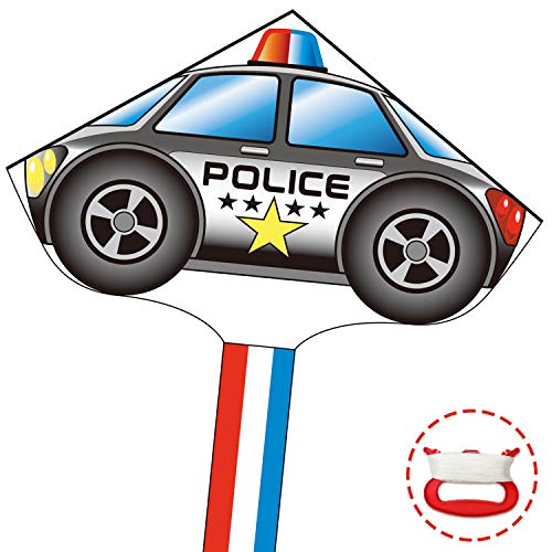 Hymaz Kites for Kids Easy to Fly - Police Car Kite 300ft Kite String, Best Kite for Beginner Large Kite for Boys Girls Adults Outdoor Beach Activities Games