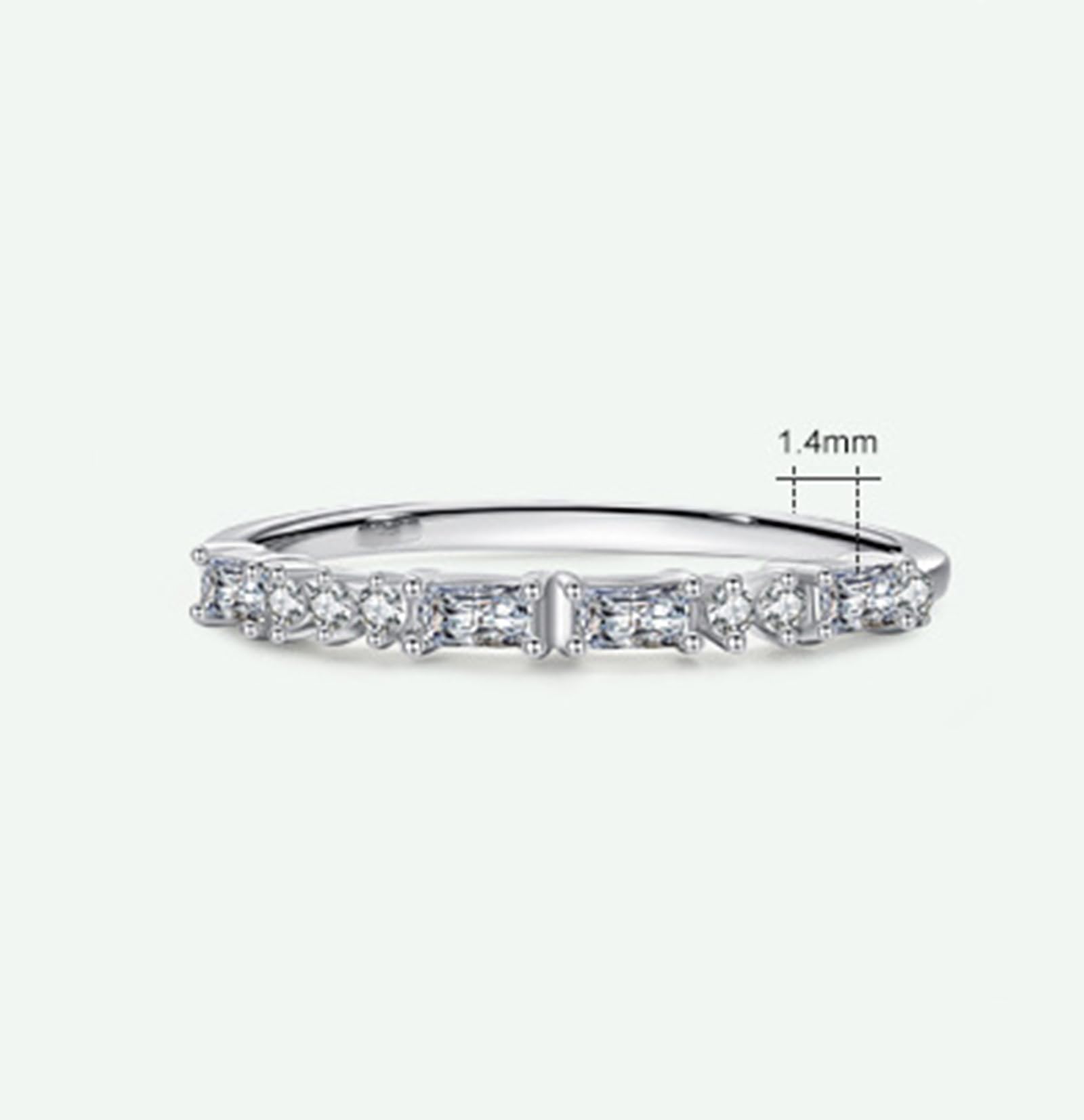 Bague Or 9K/14K/18K Femme, Anneau Empilable Demi-Éternité Incrusté de Lab Diamant Rectangulaire, Bague Fine en Or Blanc Personnalisée
