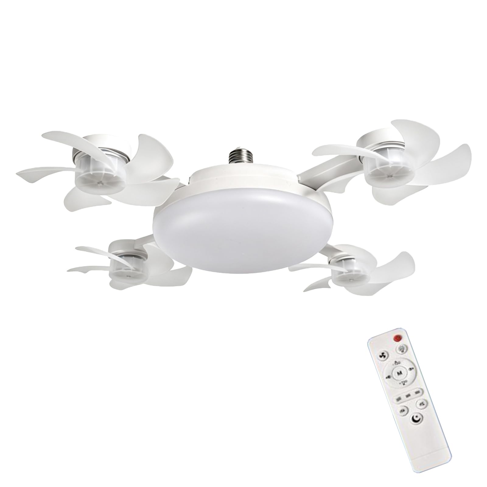 ANBTUKJ E27 Socket Ceiling Fan Light, Remote Control 3-Speed Silent Foldable LED Fan Dimmable 3 CCT Low Profile for Bedroom Office Closet