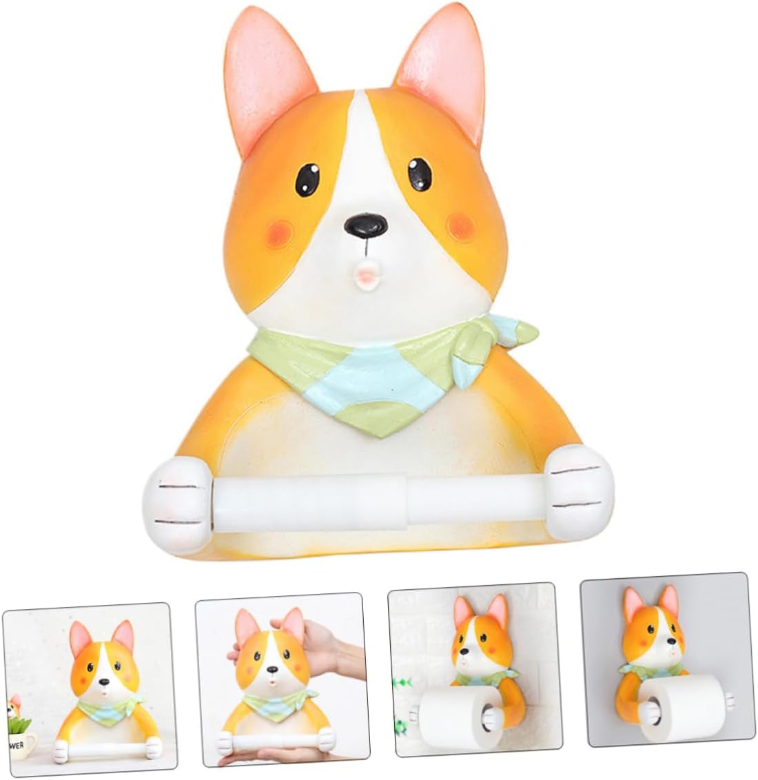 NUOBESTY Corgi Design Toilet Paper Holder Rack Cute Wall Mounted Tissue Storage Organizer for Bathroom Sturdy Hanging Wall Shelf Space-Saving Storage for Home Decor