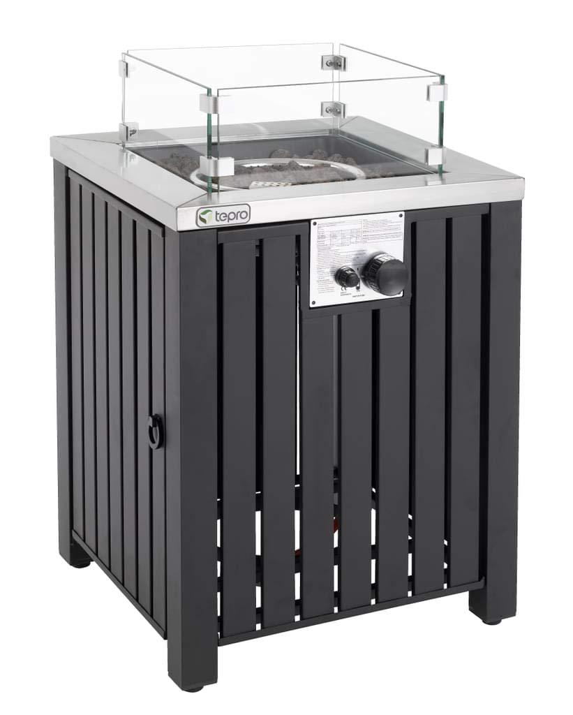 Tepro Topeka Gasfeuerstelle quadratisch 50x50 cm – Gas-Tischkamin mit Edelstahl-Brenner