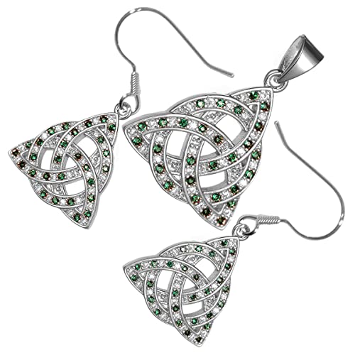 Juego de joyas de plata triqueta celta con pendientes y collar chapado oro blanco 18k