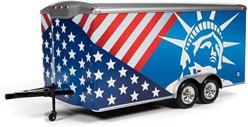 ModelToyCars Four Wheel Enclosed Trailer,Red,White and Blue Acme AMM1284 1/18 Scale Diecast Model Replica