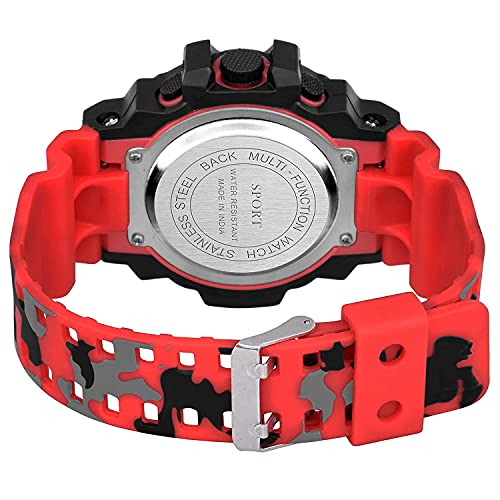 Image of aeneas Unique Design Shockproof Automatic Digital Sports Watch for Men & Boys(with Working Date, Time, Seconds, Day, Light Button, Stopwatch & Alarm Feature Also) (Comes with a Watch Case) (RED)