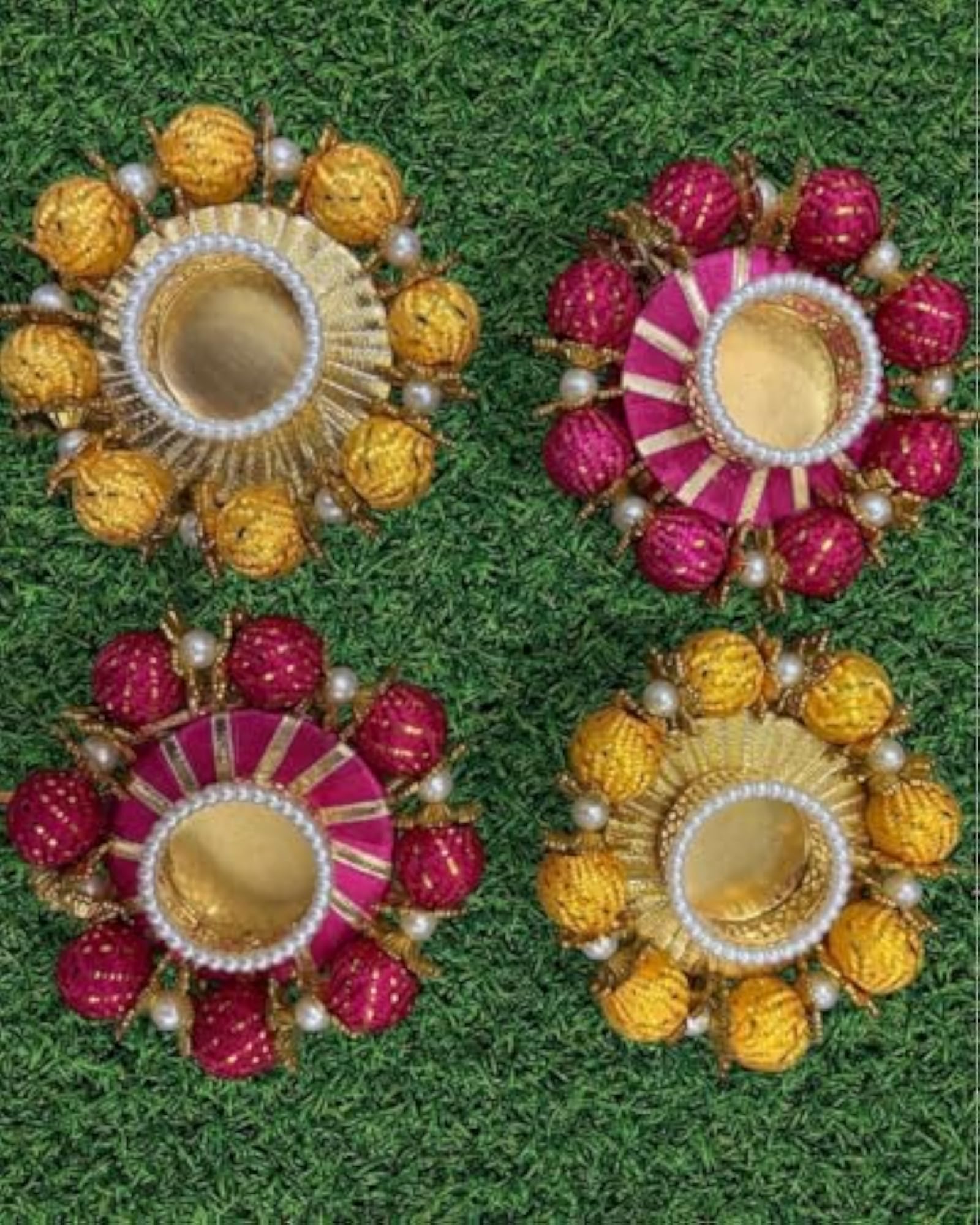 Decorative Diwali Rangoli Set with Floral Tea Light Holders