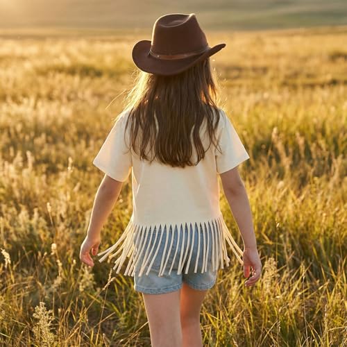 Image of Wrenpies Girls Western Fringe Shirt Long Live Cowgirls Country Rodeo Shirts Kids Cow Skull Graphic Tees Tassel Fringe Tops
