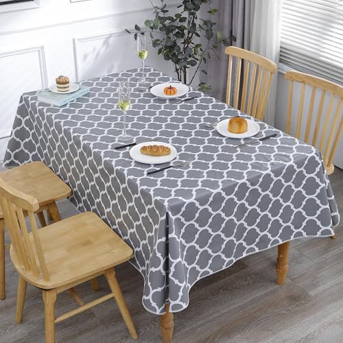 Image of Heavy Duty Vinyl Tablecloth with Flannel Backing Waterproof Oil-Proof Plastic Table Cloth Stain-Resistant Wipeable Rectangle or Square Table Cover for Indoor and Outdoor (Quatrefoil,52x70 Inch)