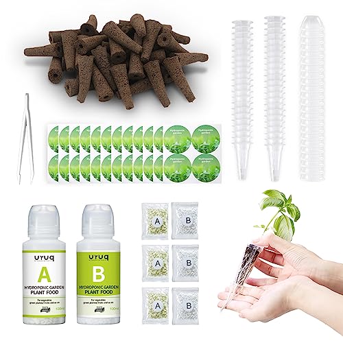 URUQ 188Pcs Hydroponic Pods Supplies: Grow Anything Kit with 45 Grow Sponges 45 Grow Baskets 45 Grow Domes 45 Pod Labels 8 A&B Plant Food - Compatible Hydroponics Growing System Most Brands
