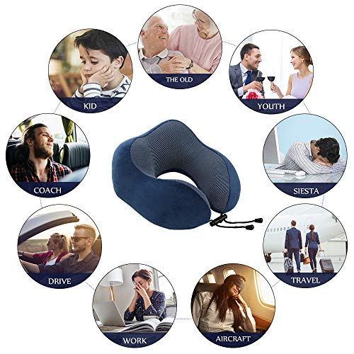 Travel Pillow - Memory Foam Neck Pillow with 360 Head & Neck Support Comfortable for Long Flight, Airplane, Train, Reading, Working, Ergonomically (Blue)