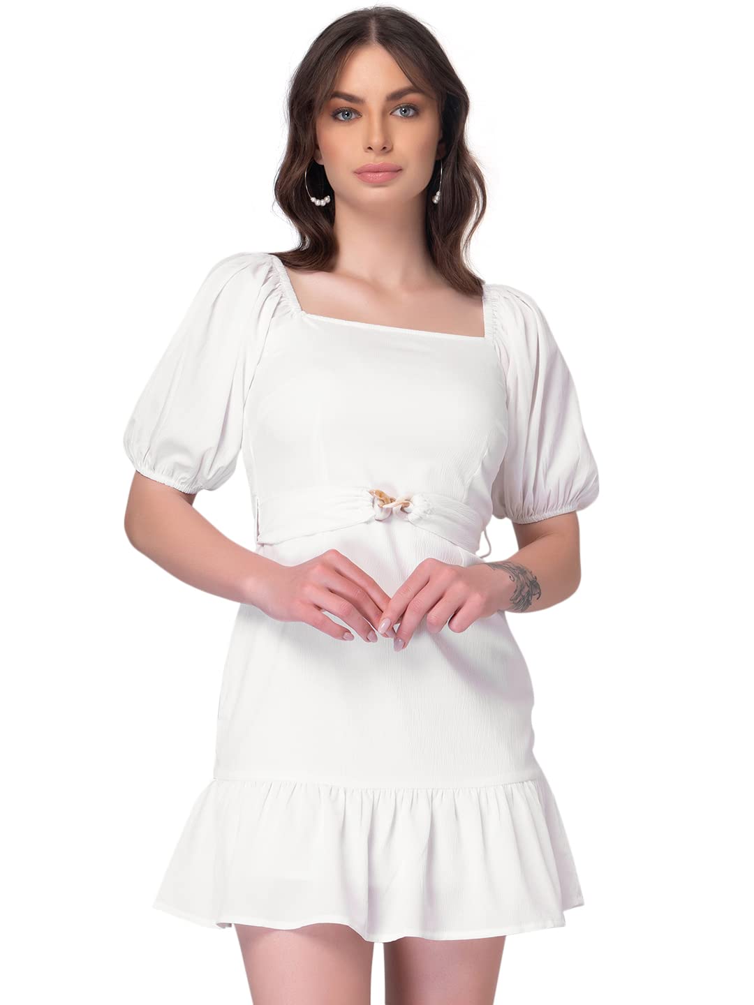Women Round Neck Slip On Regular Fit Mini Dress-image-27
