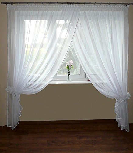 Rideau Voile Moderne Prêt à Poser - Lot Pour Balcon, Largeur 250+ Cm, Blanc