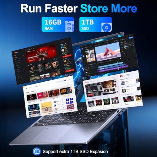 Image of NIAKUN Laptop Computer, Gaming Laptops 2026, 16 inch Lap Top PC Windows 11 Pro, 16GB RAM 1TB SSD, Intel N95 Processor, Office 365, Backlit Keyboard,Fingerprint Unlock, 2-Year Warranty
