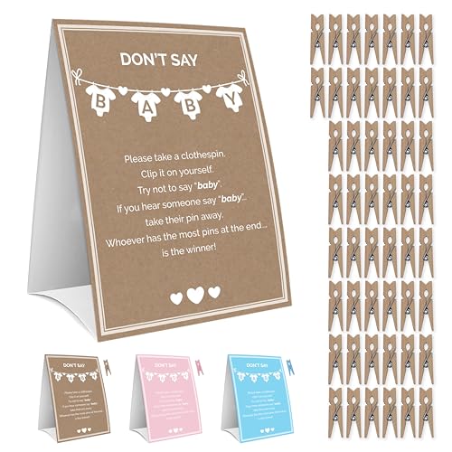 Party Hearty Baby Shower Games for Girl & Boy, Don't Say Baby Game,1 Sign and 50 Mini Natural...