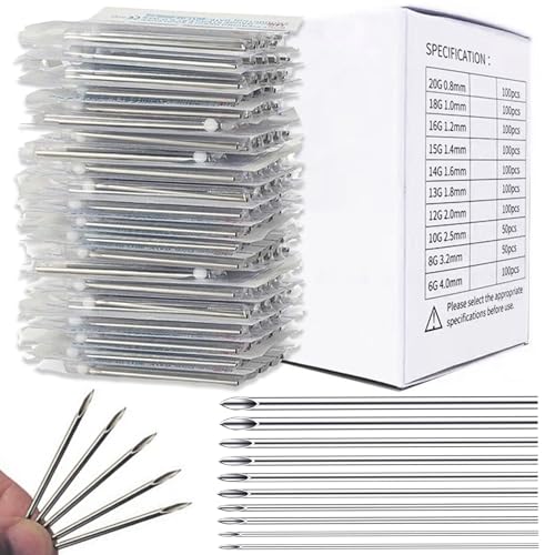 Piercing Needles 100PCS Mixed Usiriy Ear Nose Piercing Needle Kit 20G 18G 16G 14G 12G for Body Piercing Hollow Needles for Lip Tongue Belly Navel Nipple Piercing DIY at Home