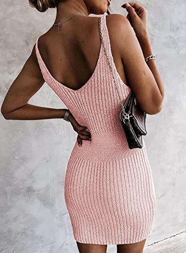 Image of Sidefeel Womens Fall Dresses V Neck Ribbed Knit Tank Mini Date Night Dress
