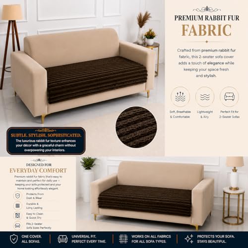 Image of Homerz Premium Rabbit Fur Sofa Cover with Anti-Skid Backing, Soft Plush Fabric Sofa Protector for Living Room Furniture (Brown, 2 Seater, Only Seat Cover)