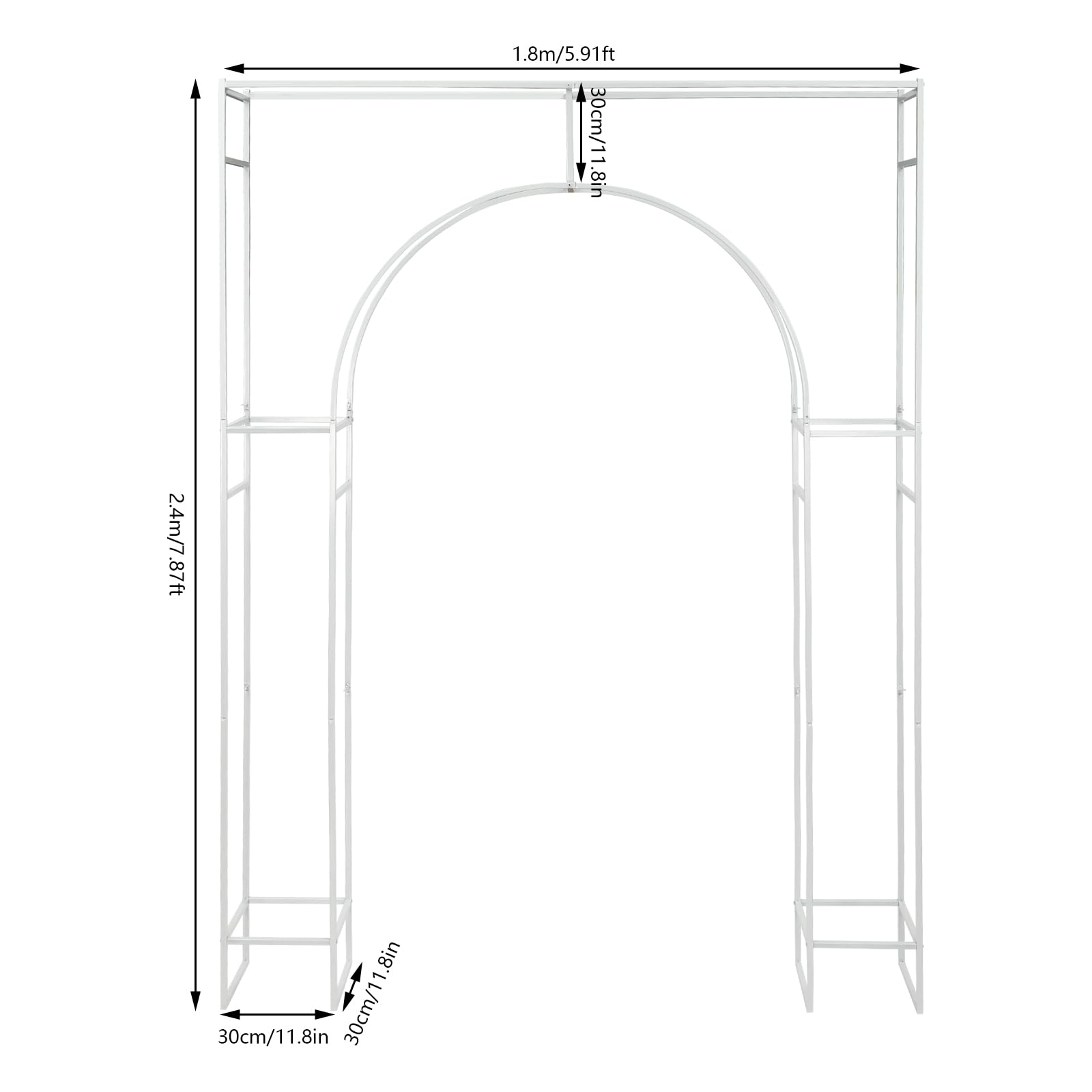 HZOPUTLH Wedding Arch Backdrop Stand, Outer Square and Inner Arch Metal Stand, Classic Garden Square Arch Balloon Backdrop Frame for Birthday Parties Garden Decorations (White)