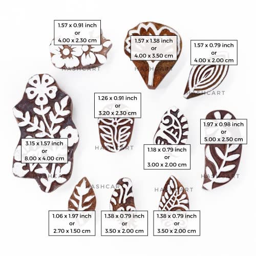 Image of Hashcart | Set of 10 | Wooden Multi Floral Designing Print Stamps for Scrapbooking | Blocks for Project Making | Henna | Kids & Art Project | Fabric Textile | Pottery Craft