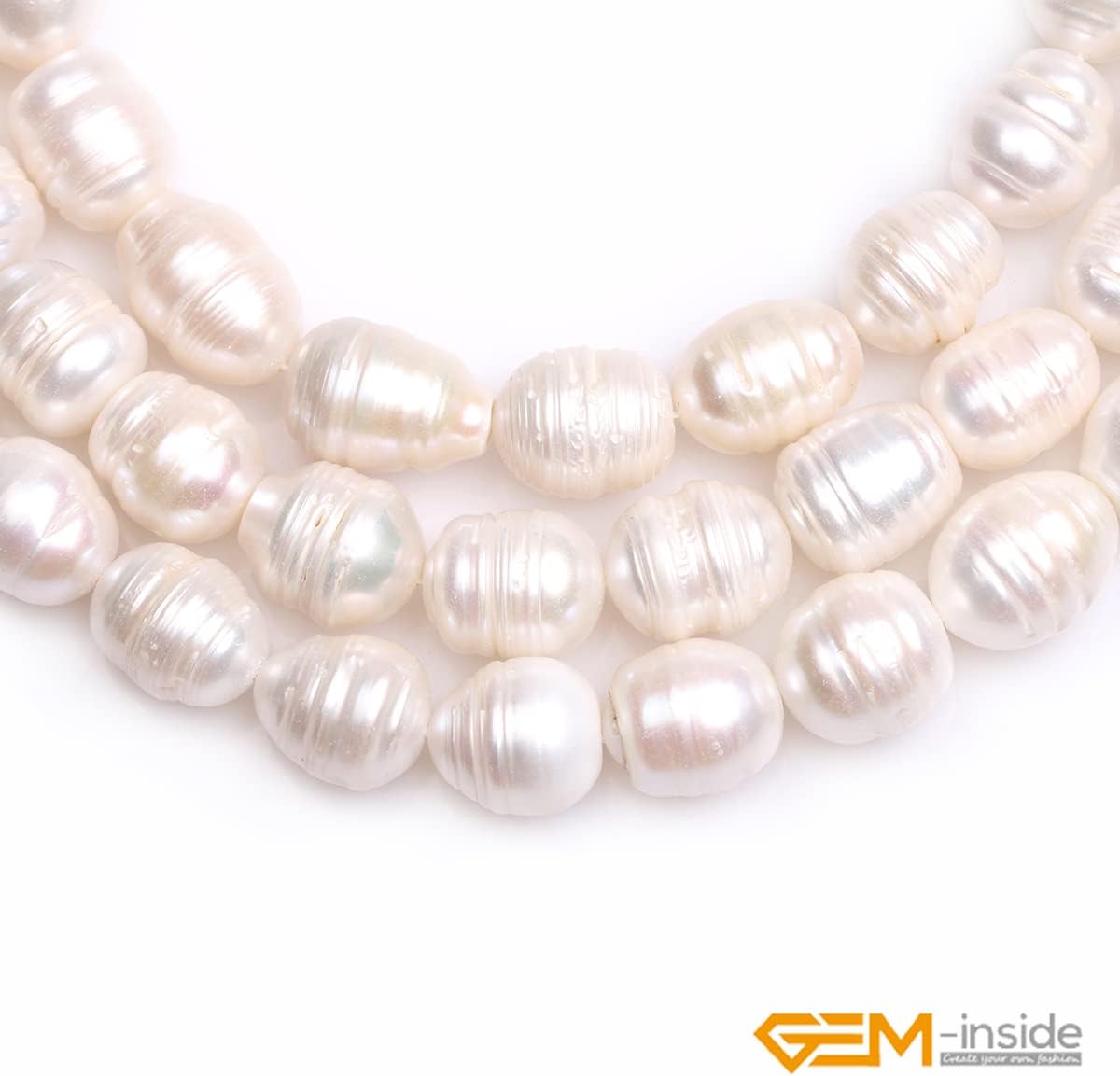 GEM-Inside Freshwater Pearl Gemstone Loose Beads Natural 12-13X14-18mm Bullet Shape White Genuine Energy Power Beads for Jewelry Making 15"