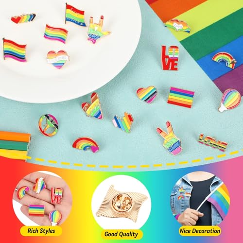 Image of SANNIX 60Pcs Pride Pins, Rainbow Pins Bulk Enamel LGBTQ Lapel Pin Gay Pride Heart Flag Brooch Pin for Clothes Bags Hats Accessories, 20 Styles
