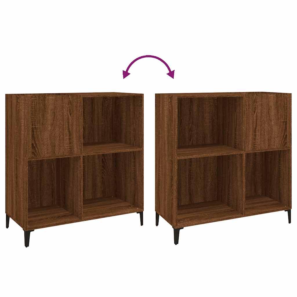 Armadietto per dischi in legno marrone effetto rovere, 84,5 x 38 x 89 cm, con gambe in metallo, spazioso armadio LP per dischi in vinile, piano superiore stabile per giradischi, anche