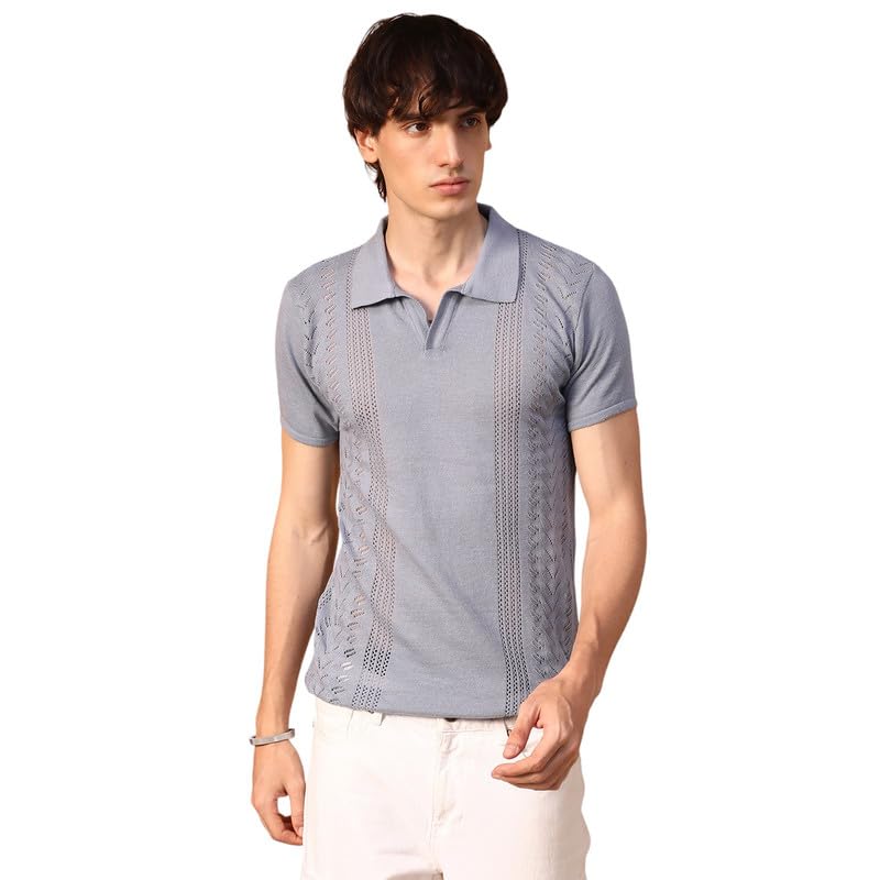Image of CAHOOT Men's Block-Textured Polo T-Shirt for Casual Wear | Polo Neck | Short Sleeve | Pull On Closure | T-Shirt Crafted with Comfort Fit for Everyday Wear