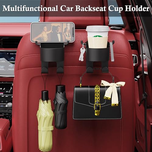 Image of Car Seat Back Cup Holder with Hooks Multifunctional Car Headrest Backseat Organizer Car Interior Accessories