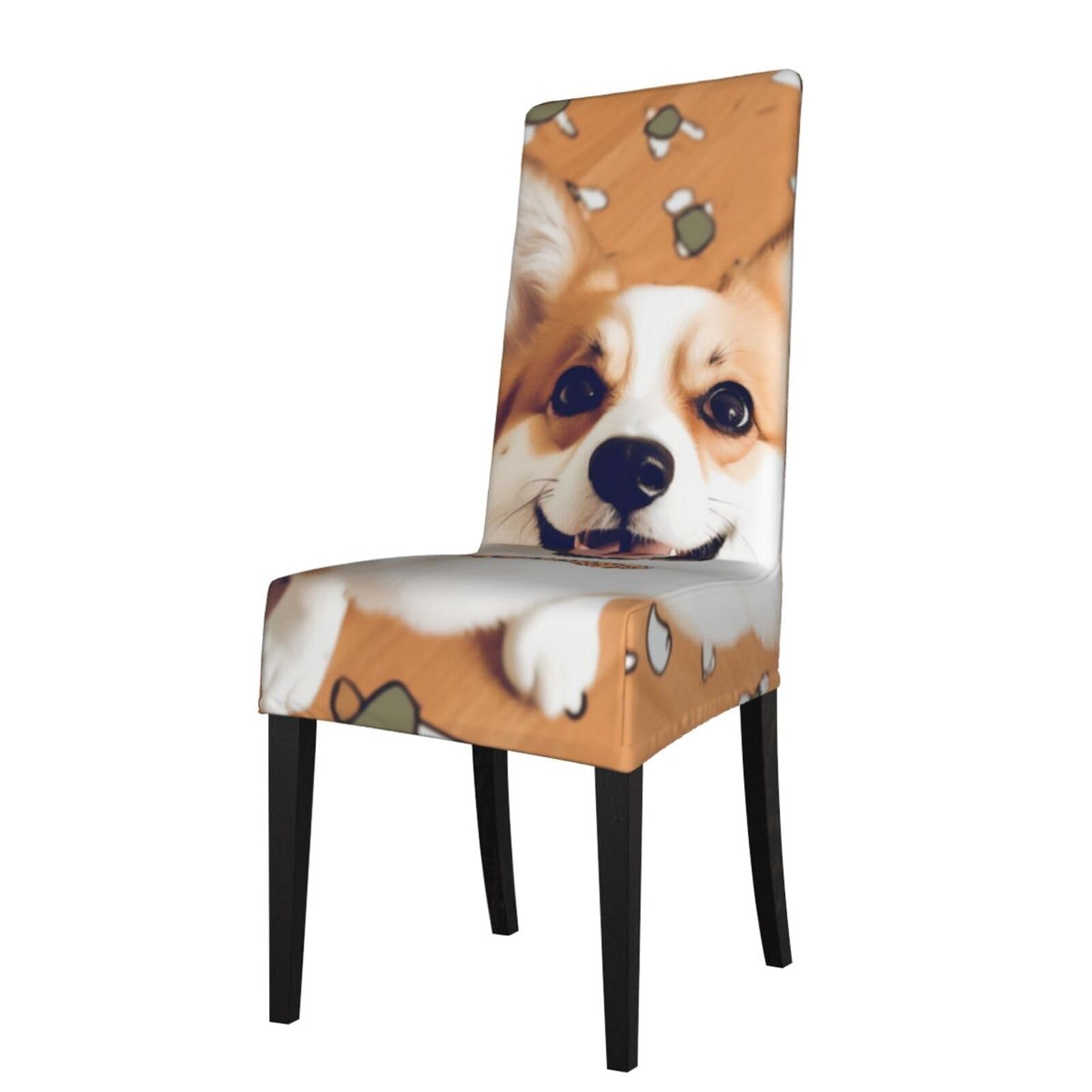 WPKJU Cute Corgi Print Dining Chair Covers Removable Chair Seat Covers Decorative for Kitchen & Bar Stools