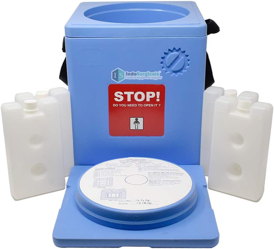 IS IndoSurgicals Large Vaccine Carrier with 4 Icepacks -Capacity 1.35 Ltrs