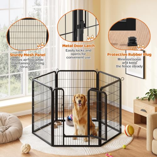 Image of Yaheetech 40 inch H 6-Panel Extra Wide Dog Playpen w /Door for Indoor Outdoor | Heavy Duty Metal Frame, Secure Latch Gate, Tool-Free Assembly, Portable For Yard RV Camping, Ideal For Medium & Large Pets