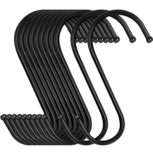 Bolatus Lot de 12 crochets en métal en forme de S - Noir - 12 cm - Pour suspendre des pots et des plantes dans la cuisine, la salle de bain, la chambre à coucher, le jardin