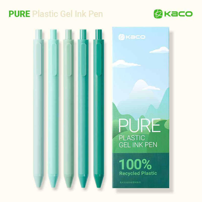 Image of KaCo PURE Eco Friendly Gel Ink Pen Plastic 5 Pieces, Ink Color-Black