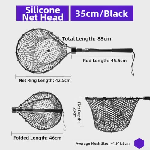 Red de aterrizaje plegable de 30 cm con malla de silicona negra 6