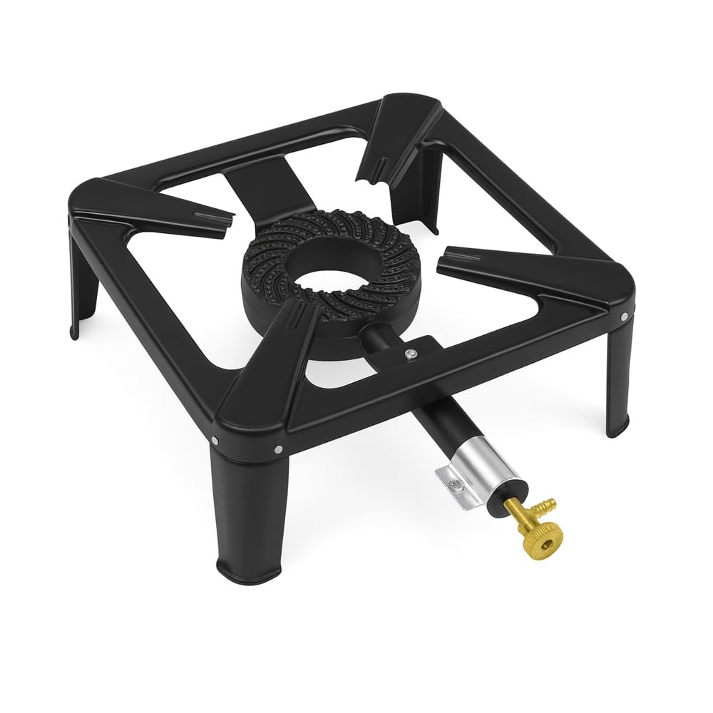 Fornellone a Gas 4 piedi 30x30 cm, bruciatore in ghisa, acciaio verniciato nero, GPL per bombola, Butano - Propano, Altezza 15 cm