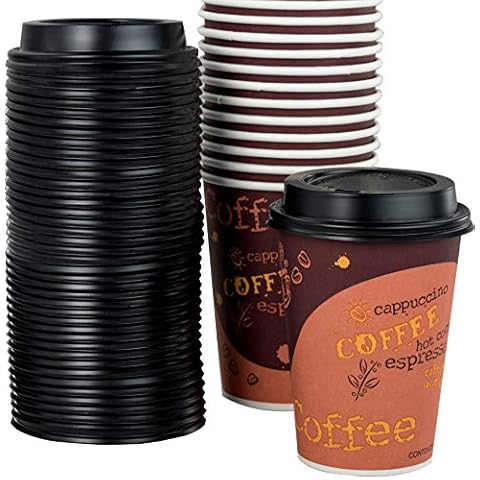 Avant Grub 100 Pack 12 Oz Restaurant Grade Paper Coffee Drinking Cup With Recyclable Dome Lids. Durable, BPA Free Disposable Designer Cups For Hot Drinks At Kiosks, Shops, Cafes Cover