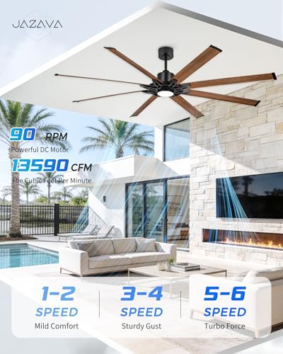 JAZAVA 84 Inch Large Ceiling Fan with Light, Industrial Ceiling Fan with 8 Aluminum Blades, Compatible with Alexa, 6-Speed Reversible DC Motor, Ideal for Covered Indoor Outdoor Spaces, ZCCF05AWD-84 thumbnail 4