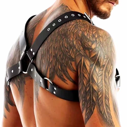Fstrend Men's Leather Chest Harness Belt Rivets Black Shoulder Strap Fashion Rave Body Accessory2
