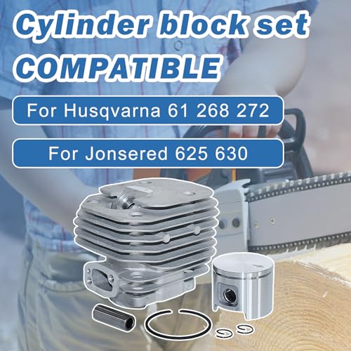 Kolben und Zylinder Kit für Husqvarna 61 & Jonsered 625 630 Motorsäge, AUMEL Cylinder + Kolben + Dichtungssatz + Öldichtung + Kugellager + Zündkerze Ersatzteile Zubehör 26 in 1