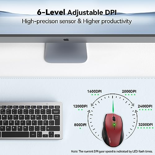 Image of TECKNET Wireless Mouse, 2.4G USB Computer Mouse with 6-Level Adjustable 4800 DPI, 30 Months Battery, Ergonomic Grips, 6 Buttons Portable for PC, Chromebook, Mac (Red)