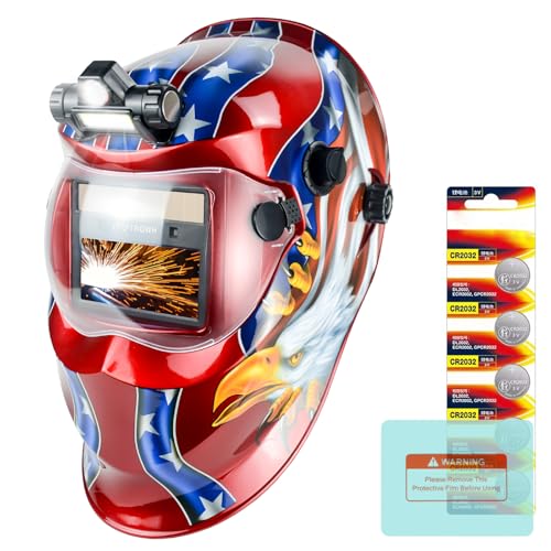 Image of TRQWH Auto Darkening Welding Helmet with Light Solar Powered True Color Welding Hood 2 Arc Sensor Wide Shade 9-13 Welding Mask with Extra Grinding Mode Weld Helmet (Red-Eagle)