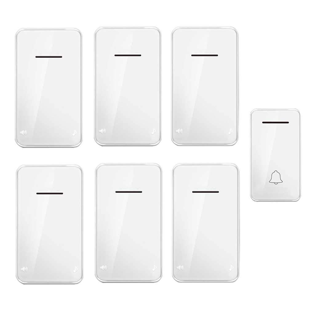 Timbre Inalámbrico Impermeable, Timbre Enchufe Inalámbrico Distancia de Transmisión de 200 M/48 Primera Música/Recordatorio de Luz Intermitente LED, 1 Transmisor 6 Receptores (Negro)