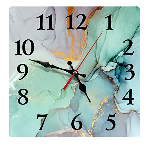 Wall Clock, Square Silent Non Ticking Clock 12 Inch, Watercolor Abstract Painting Marble, Home Decor For Living Room, Bathroom, Bedroom, Kitchen, Office Or School #TOP17