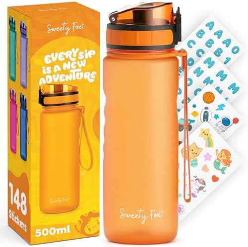 Sweety Fox - Kinder-Trinkflasche Kohlensäure Geeignet 500ml - Orange | Trinkflasche Sport 100% Auslaufsicher & Wasserflasche Spülmaschinenfest