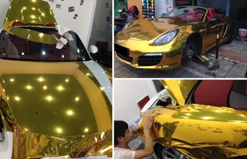 Image of LZLRUN 1FT x 5FT Chrome Mirror Vinyl Wrap Adhesive Car Sticker Decal Film (Gold, 1FT x 5FT)