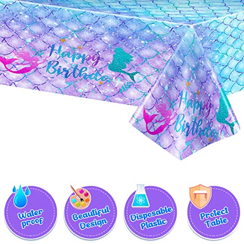 Daiuni 1Pcs Mermaid Birthday Tablecloth For Birthday Party Decoration, Plastic Disposable Rectangle Table Cover For Kids Girls Party Supplies, 54" X 108" #TOP2