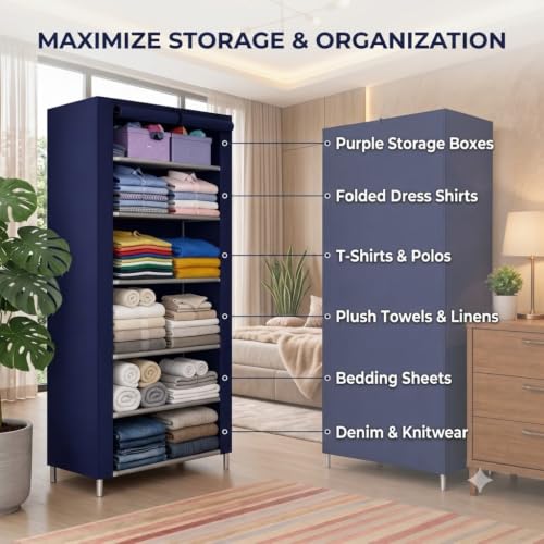 Image of Ulif Multipurpose ๐๐ผ๐น๐น๐ฎ๐ฝ๐๐ถ๐ฏ๐น๐ฒ ๐ช๐ฎ๐ฟ๐ฑ๐ฟ๐ผ๐ฏ๐ฒ Cabinet | ๐๐ผ๐น๐ฑ๐ฎ๐ฏ๐น๐ฒFabric Organizer with ๐ฒ ๐ฆ๐ต๐ฒ๐น๐๐ฒ๐ | Portable Clothes ๐ฆ๐๐ผ๐ฟ๐ฎ๐ด๐ฒ ๐ฅ๐ฎ๐ฐ๐ธ for Bedroom (BLUE)