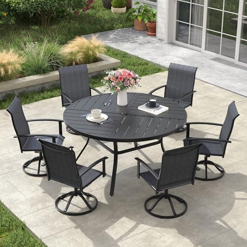 Image of VICLLAX 53 inch Round Outdoor Table, Patio Dining Table for 8 with Umbrella Hole for Garden Lawn Deck Backyard, Black