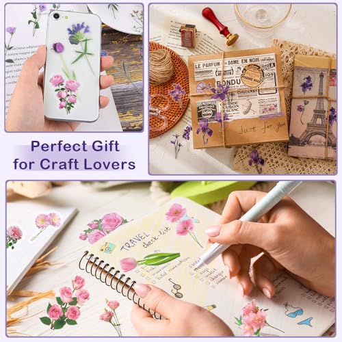 Adesivos de flores naturais para scrapbooking, 120 peças, adesivos autoadesivos de flores transparen
